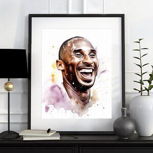 8x10 Kobe Bryant‎ Smiling Portrait Wall Art Watercolor Oil Painting Print